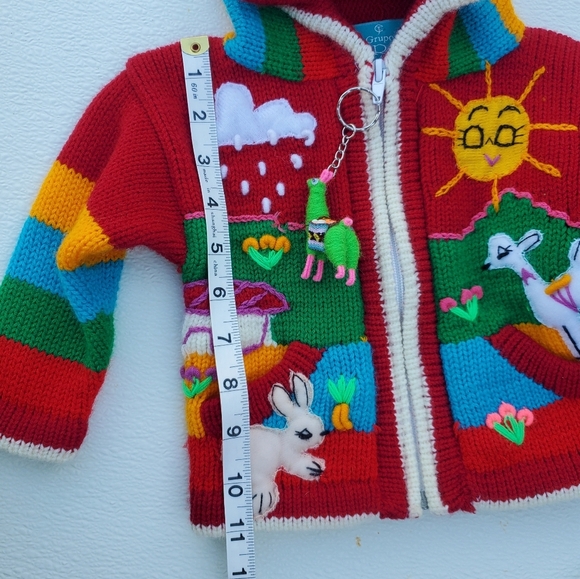 Grupo Esmeralda Alpaca Hooded Cardigan Zip Sweater Red 12 Months (see meas) - Picture 3 of 5